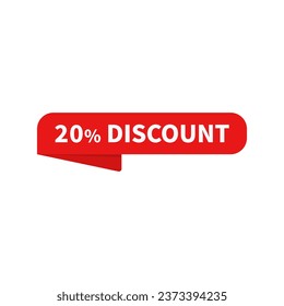 20 Discount In Red Ribbon Rounded Rectangle Shape For Promotion Sale Business
