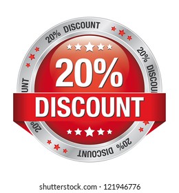 20 discount red silver button isolated background