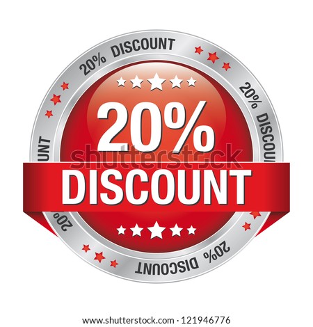 20 discount red silver button isolated background