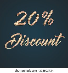 '20% Discount' sale label made by leather, vector illustration