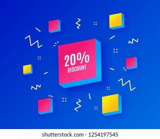 20% Discount. Sale offer price sign. Special offer symbol. Isometric cubes with geometric shapes. Creative shopping banners. Template for design. Vector