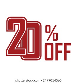 20% discount sale sign. Red on white background. Vector illustration