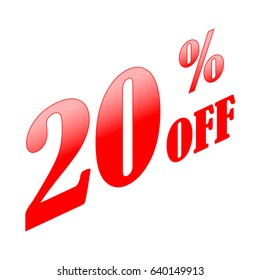 20% discount sale sign. Red on white background. Vector illustration.