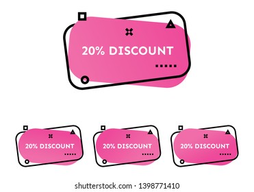20% Discount. Set of four  pink geometric trendy banners.  Modern gradient shape with promotion text. Vector illustration.