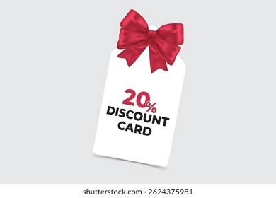 20% discount tag with red bow on white label, ideal for sales, shopping promos, and marketing designs.