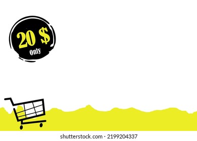Cartel de cupón o etiqueta o etiqueta de cupón de descuento, sello Vector Ilustración en el espacio de copia adecuado para colocar el producto de catálogo con fondo blanco y con vector de carro de la compra
