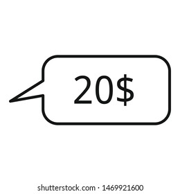 20 dollar price icon. Outline 20 dollar price vector icon for web design isolated on white background
