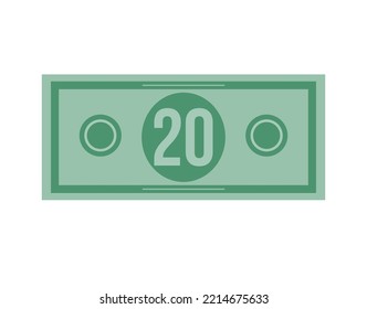 20 dollar vector illustration isolated in white background. Dollar price for sales and promotion