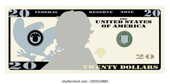 20 Dollars banknote. American dollar bill cash money isolated on white background.