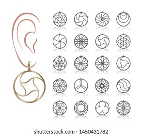 20 Earring Vector Templates. Cutout silhouettes like hoop & circle. Design is suitable for creating dainty & charm woman jewellery. 