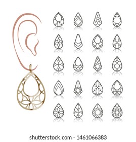 20 Earring Vector Templates. Cutout silhouettes like teardrop. Design is suitable for creating delicate & filigree women jewelry. 