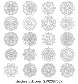 20 Easy Mandala Floral pattern design set Mandalas coloring book pages set for Henna, Mehndi, tattoo, decoration. Decorative ornament in ethnic oriental style. Coloring book page Bundle