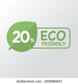 20% Eco friendly green leaf label sticker. 2d vector illustration. Eco friendly stamp icons Vector illustration with Green organic plant leaf. 