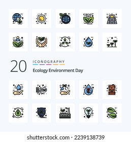 20 Ecology Line Filled Color icon Pack like ecofriendly drop leaf bio hand