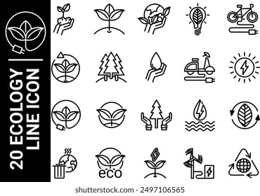 20 ecology line icon, black and white