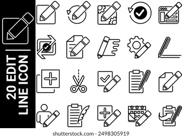 20 edit line icon, black and white