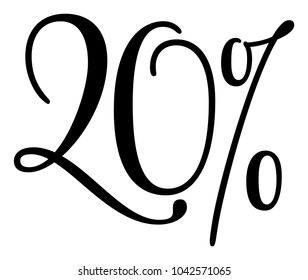 20% elegant calligraphic lettering illustration, cursive calligraphy sweet logo design with swashess, black on white vector isolated