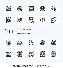 20 Entertainment Line icon Pack like rock chess cinema pawn decoration