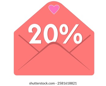 20% envelope icon on white background
Creative envelope with discount, promotion, sale and heart
Open envelope