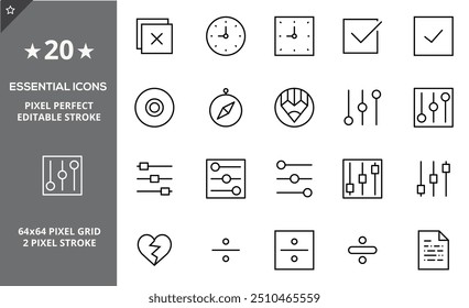 20 Essential Icons Set in Light Style. The set consists of essential and commonly-used icons that every UI designer needs.
