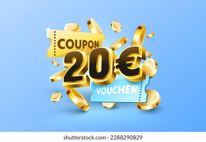 20 euro coupon gift voucher, cash back banner special offer. Vector illustration