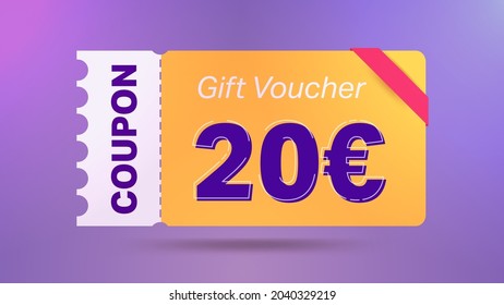 20 euro coupon promotion sale for website, internet ads, social media.Big sale and super sale coupon code euro 20 discount gift voucher coupon vector illustration summer offer ends weekend