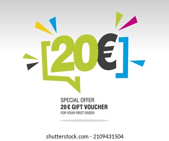 20 Euro internet website promotion sale offer big sale and super sale modern colorful coupon code 20 Euro discount gift voucher coupon