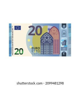 20 Euro money banknote cartoon vector illustration isolated object 