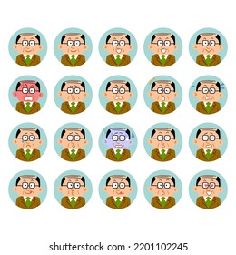 20 facial expression icons for senior men with thin hair