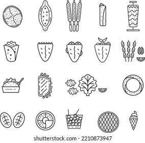 20 Famous Turkish fast food icons editable stroke