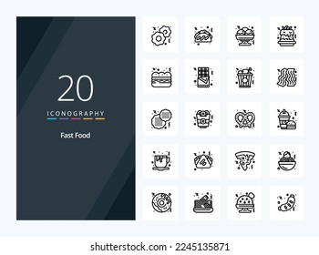 20 Fast Food Outline icon for presentation