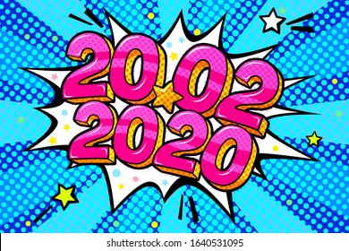 20 February 2020 banner. Numbers in pop art style. Vector illustration