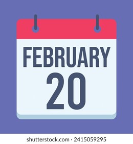 20 February Calendar. Blue Background. Vector Calendar.
