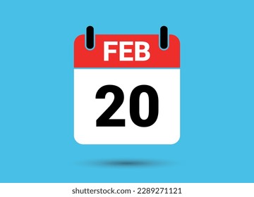 20 de febrero Calendario Fecha Icono plano Día 20 Ilustración vectorial