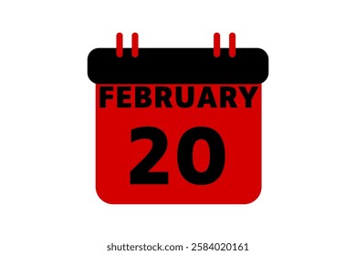 20 February calendar icon text page monthly web design on red, black and white background vector, icon, or illustration with the month of February 20
