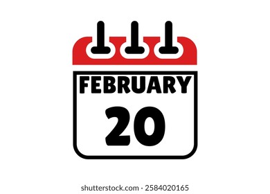 20 February calendar icon text page monthly web design on red, black and white background vector, icon, or illustration with the month of February 20