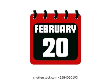 20 February calendar icon text page monthly web design on red, black and white background vector, icon, or illustration with the month of February 20