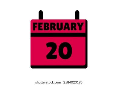 20 February calendar icon text page monthly web design on red, black and white background vector, icon, or illustration with the month of February 20