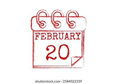 20 February calendar icon text page monthly web design on red and white background vector, icon, or illustration with the month of February 20