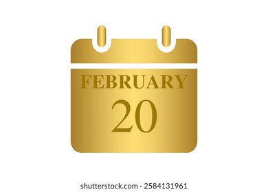 20 February calendar icon text page monthly web design on Golden and white background vector, icon, or illustration with the month of February 20