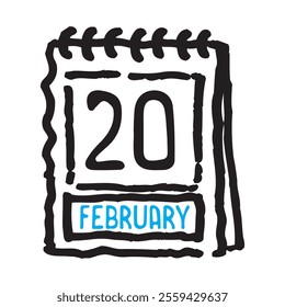 20 February date calendar - A simple yet elegant line art illustration of a date calendar captures the essence of organization and timekeeping. The clean lines and minimalistic design 