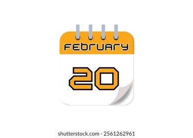 20 February month single day vector, illustration, calendar with yellow, black and white color background calendar February 20