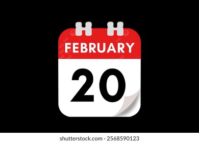 20 February month single day vector, illustration, calendar with red, gray, white and black color background calendar February 20