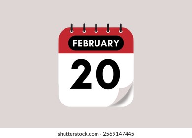 20 February month single day vector, illustration, calendar with maroon, rose and white color background calendar February 20