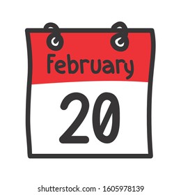 20 February. Vector flat daily calendar icon. Date and time, day, month. Holiday