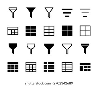 20 Filtro e ícones da tabela Linha e estilo sólido para organização de dados