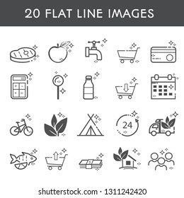 20 flat line icon. Simple icons about products, shop, delivery and ecology. Vector illustration.Vector illustration.