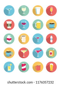 20 flat style colored drink icons