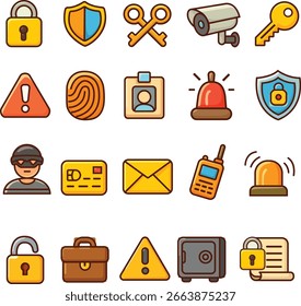 20 Iconos de seguridad de estilo plano - Juego de Vectores para equipos de seguridad y protección