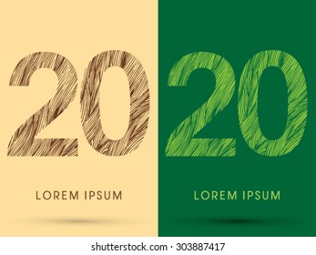 20, Font, concept line stroke , wood and leaf, grass, graphic vector.